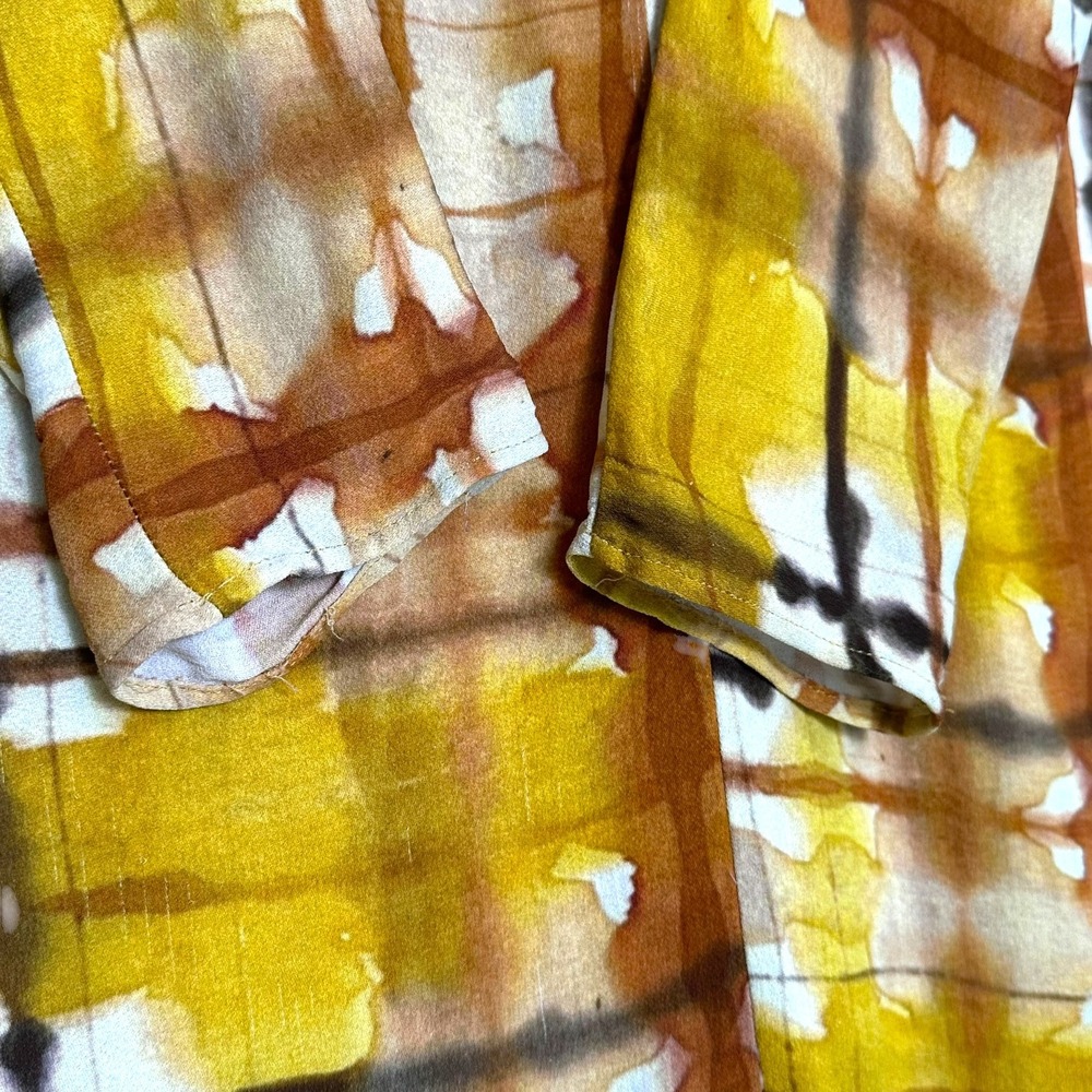 Zara Dress Tie Dye Plaid Print Dolman Sleeve Maxi Mustard Yellow M Blogger Fav - Picture 12 of 16